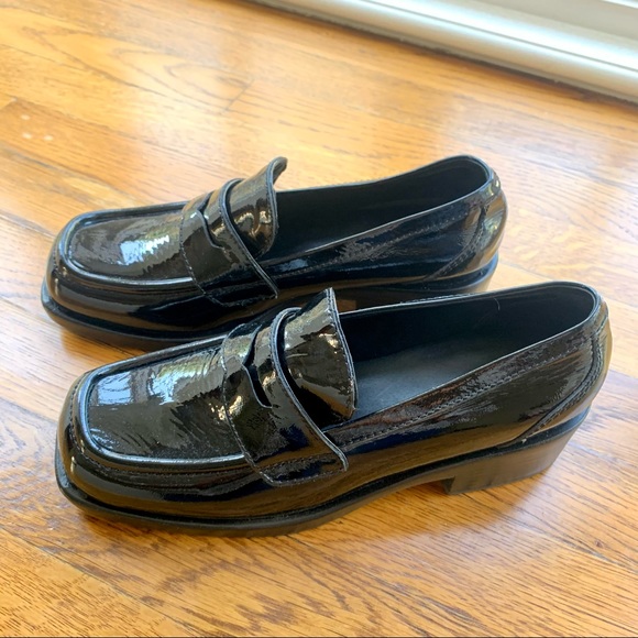 New JEFFREY CAMPBELL Sorbonne Black Crinkle Patent Leather Penny Loafer | Sz 10 - Picture 4 of 9